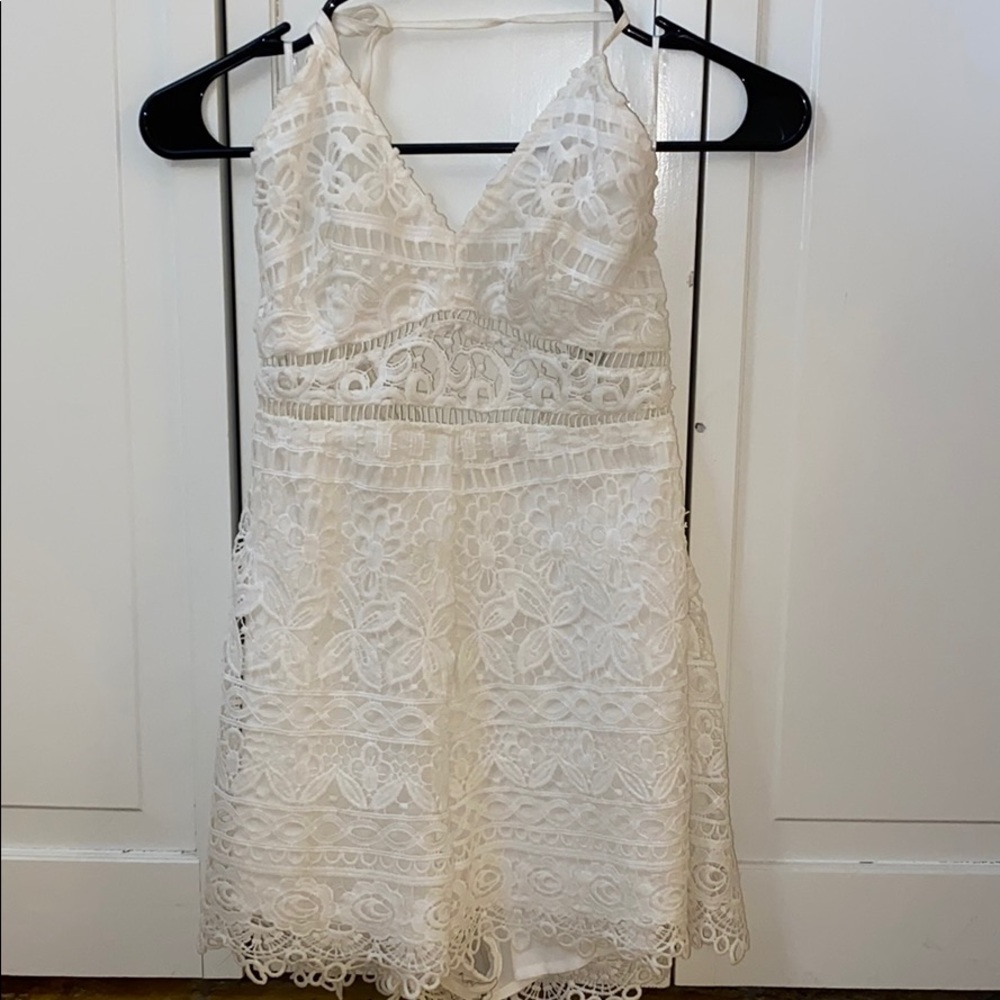 White lace romper halter ties